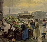 Market Canvas Paintings - At the Vegetable Market